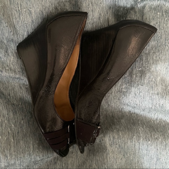 Nine West Black Platform Peep Toe Shoes Leather 7 - Picture 5 of 6